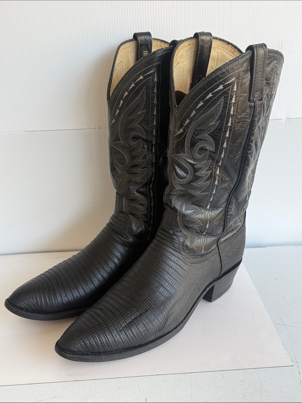 Vtg Dan Post 16830 Black Exotic Teju Lizard Cowboy Western Boots Mens 12 D USA